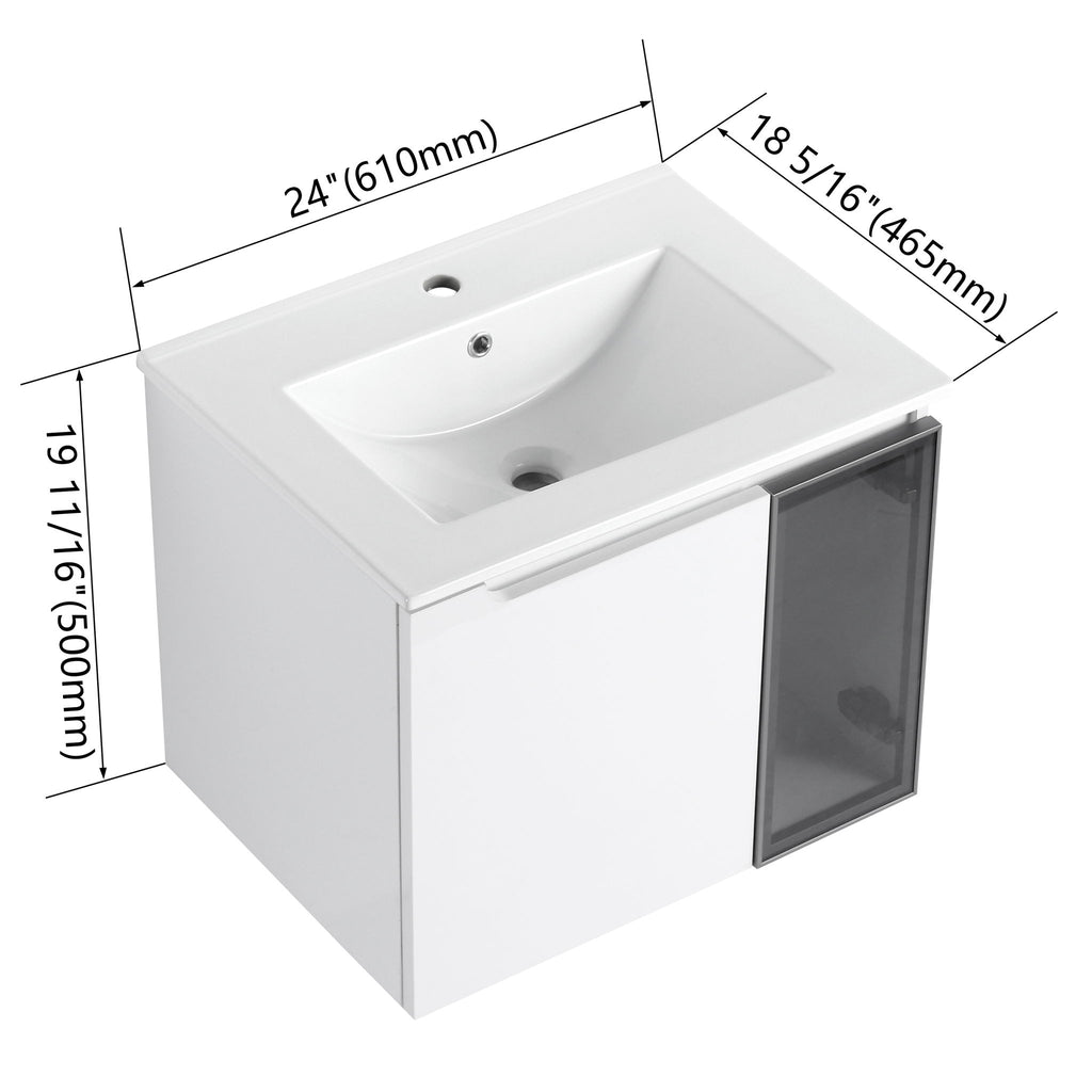Wall Mounted Bathroom Vanity With Sink, Soft Close Doors, Cabinet & Half Door