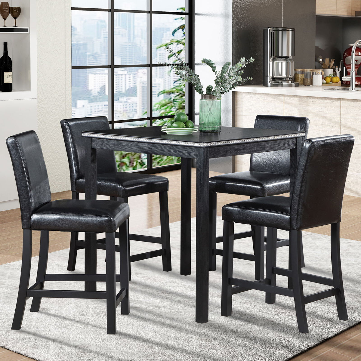 5 Pieces Counter Height Table Set, Kitchen Table With Square Table And 4 Upholstered Chairs