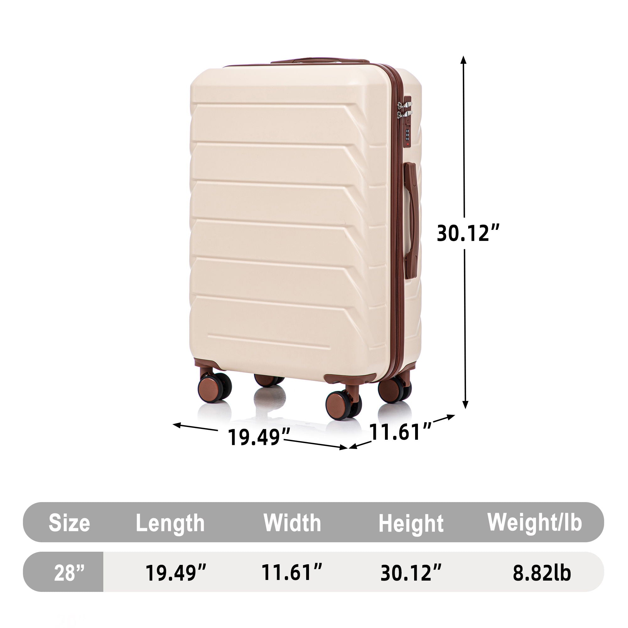 Hard Shell Luggage With Scratch Resistant Surface, 4 Wheels, Combination Lock & Side Hooks