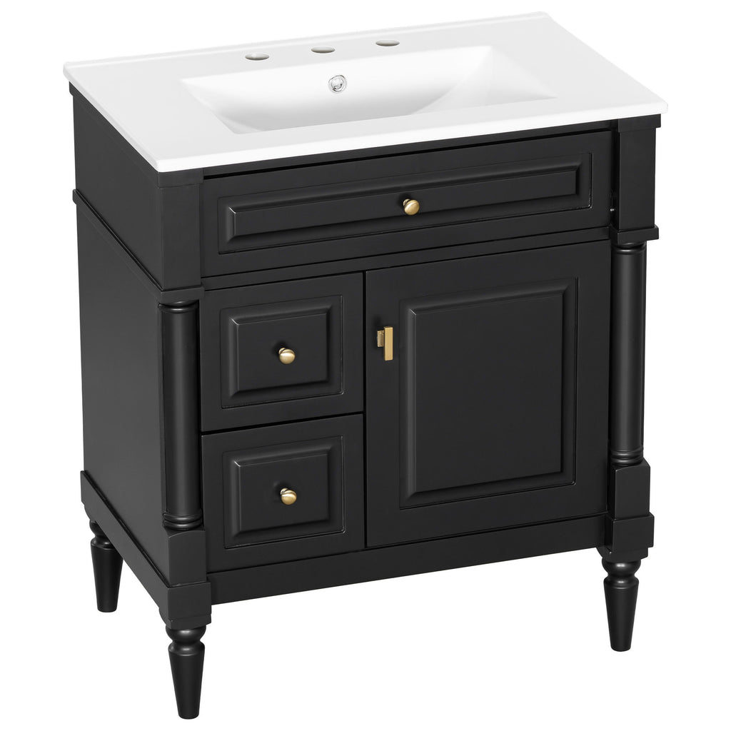 Modern Bathroom Vanity With Sink, Freestanding Cabinet With Flip Drawer & Adjustable Shelf