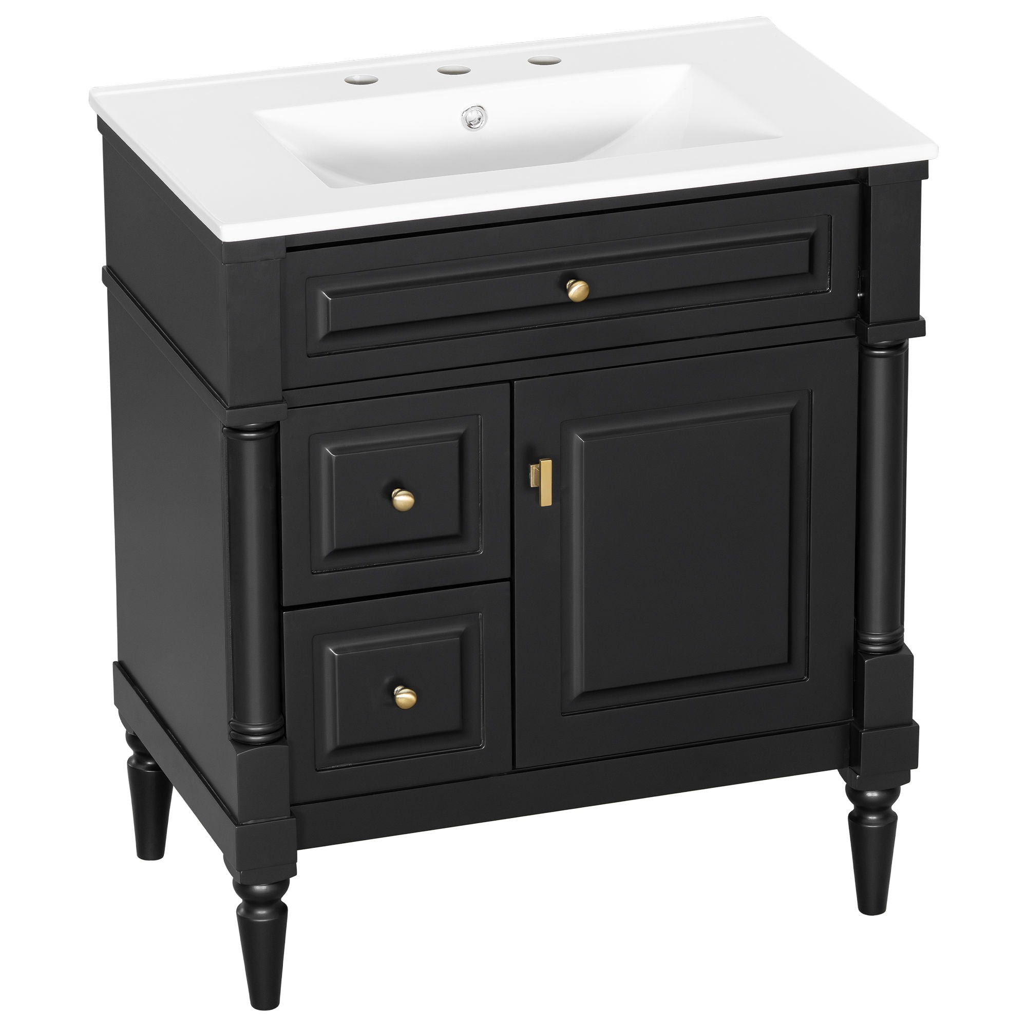 Modern Bathroom Vanity With Sink, Freestanding Cabinet With Flip Drawer & Adjustable Shelf