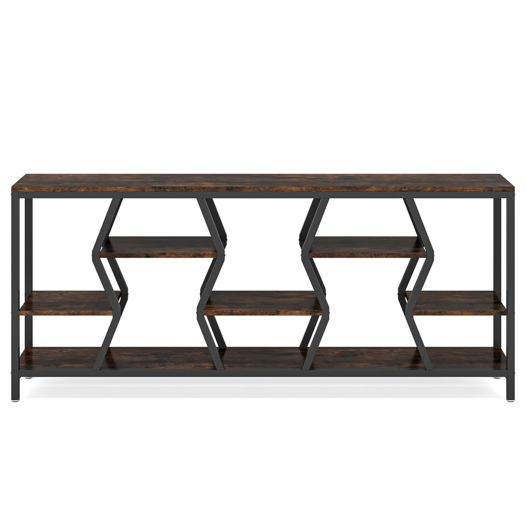 Tribesigns - Extra Long Narrow Sofa Console Table With 4 Tier Storage Shelves - Rustic Brown