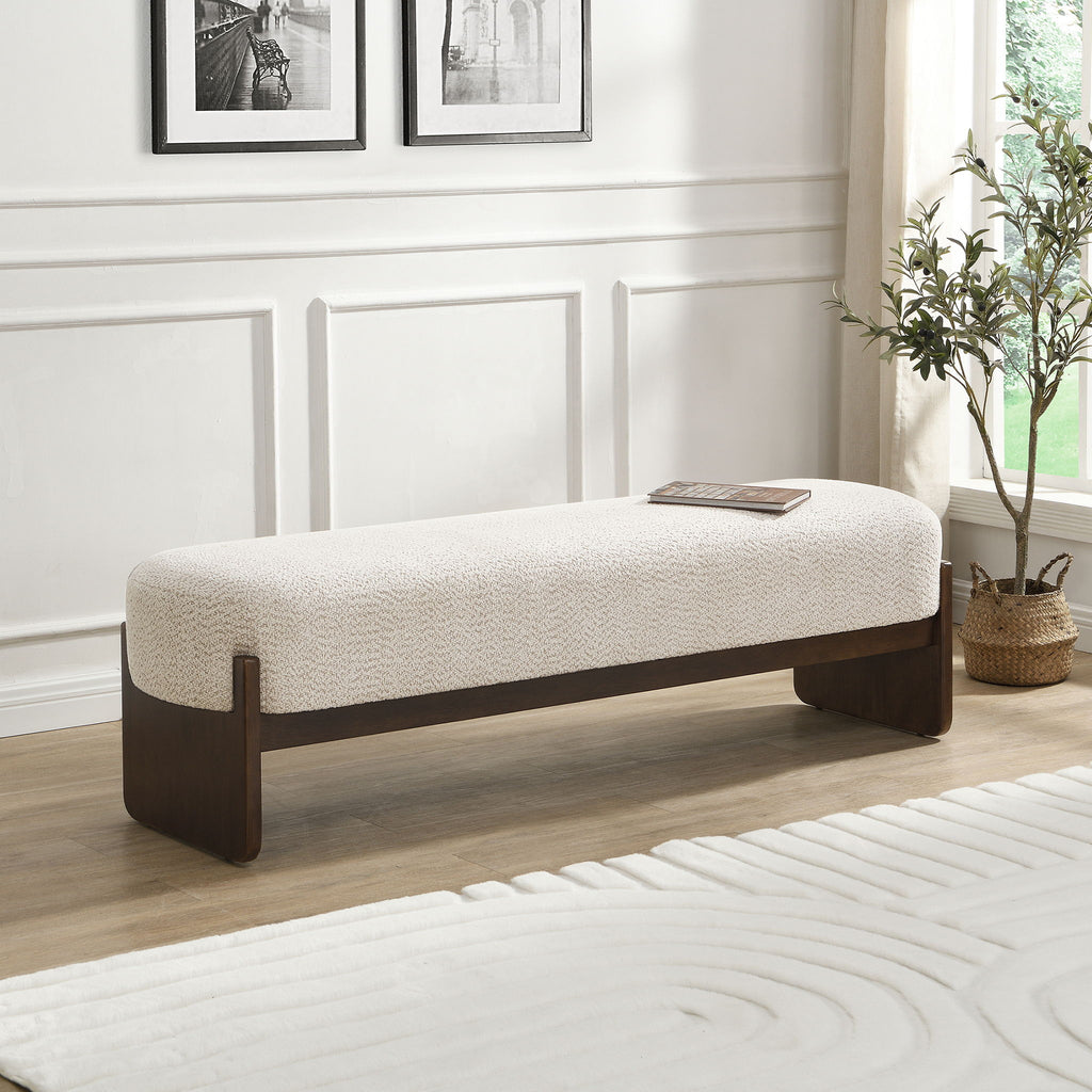 Ottoman With Upholstery, Rectangular Design - Beige / Brown