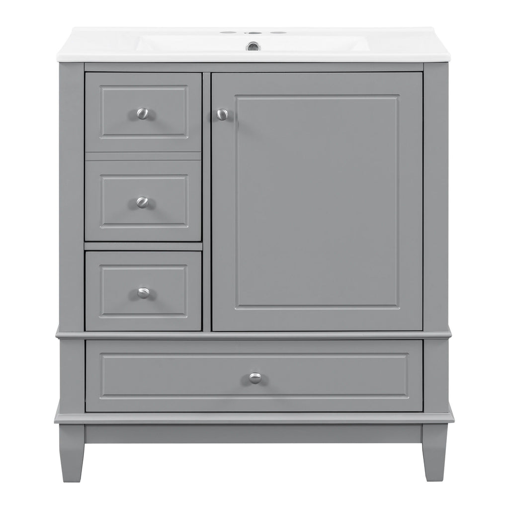 Freestanding Bathroom Vanity With Sink, Soft Close Door, 3 Drawers