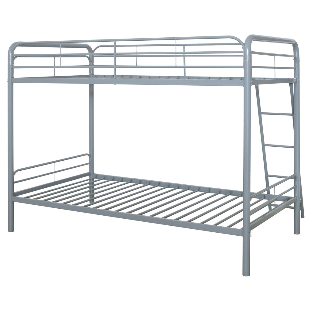 Long Beach - Twin Over Twin Bunk Bed With Built In Guardrails And Angled Ladder - Silver