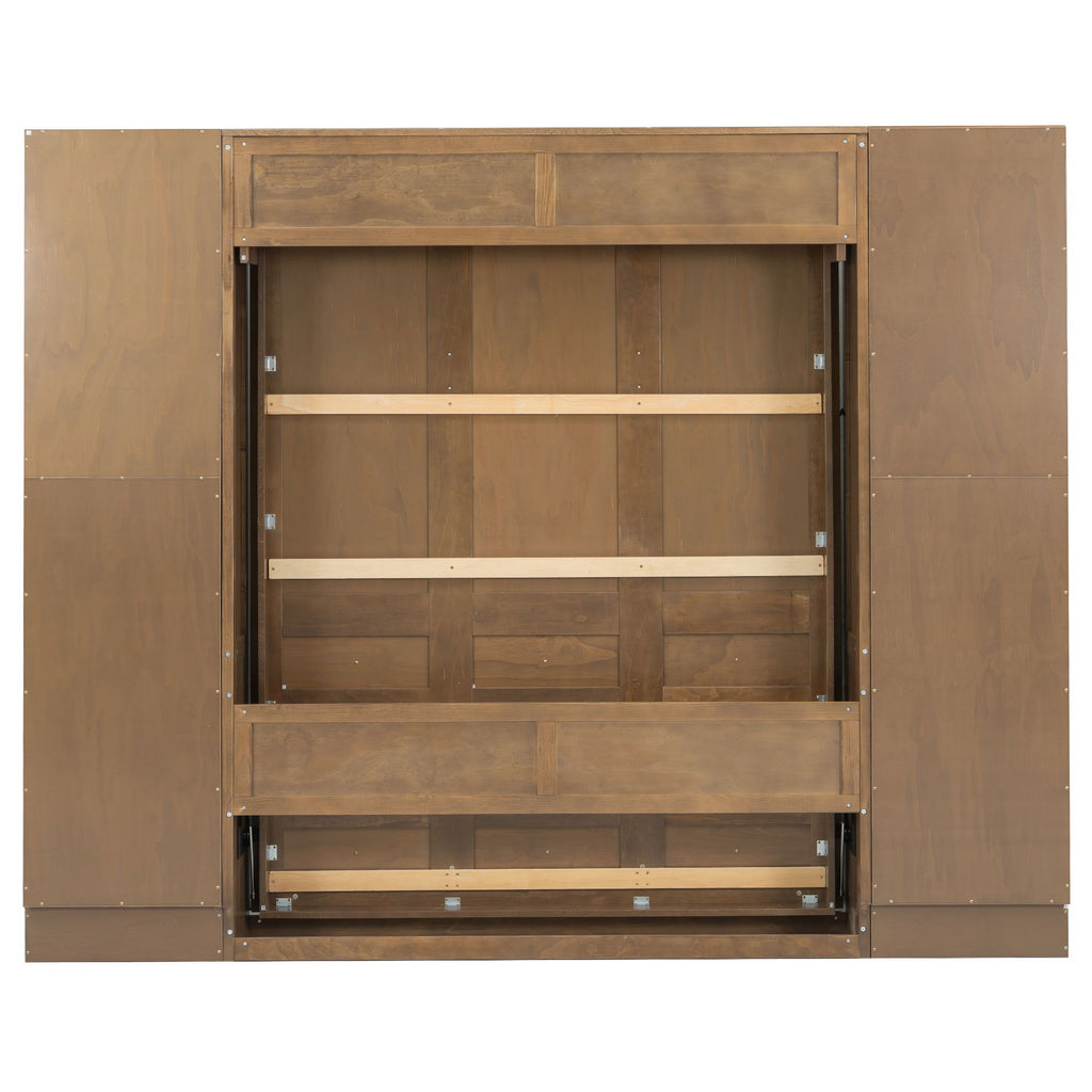 Queen Size Murphy Bed With Storage Shelves And Cabinets - Wood