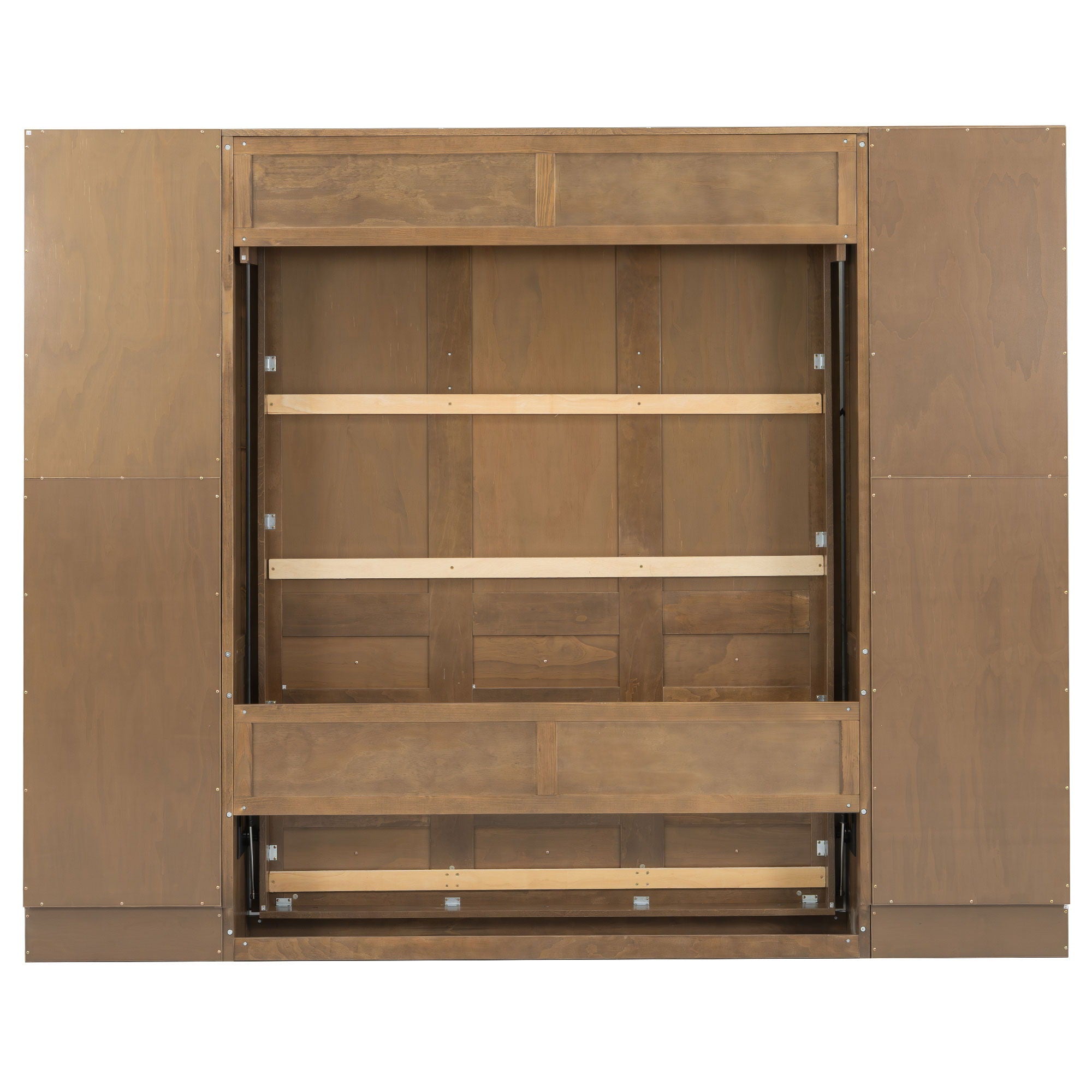 Queen Size Murphy Bed With Storage Shelves And Cabinets - Wood