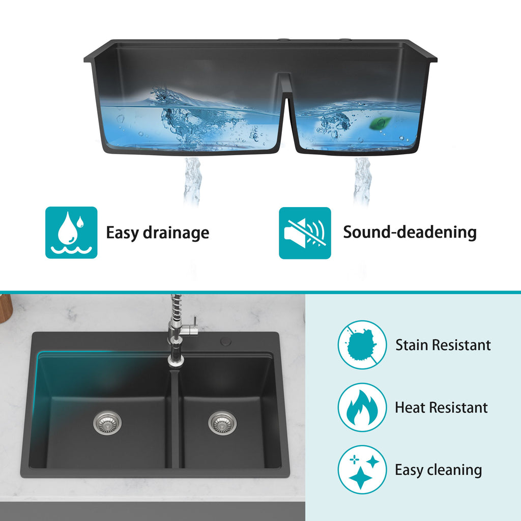 Quartz Kitchen Sink, Double Bowl Undermount Workstation