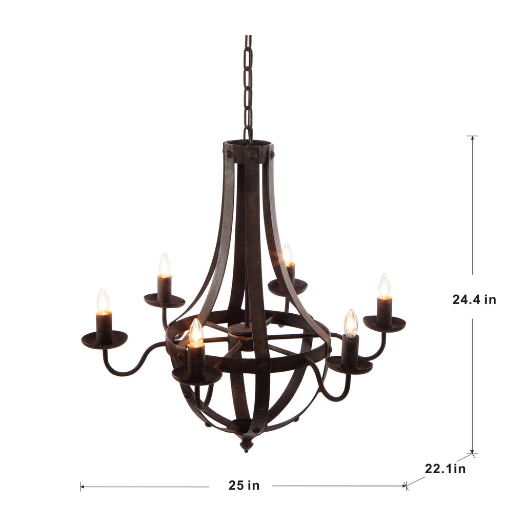 6 Light Metal Chandelier, Hanging Light Fixture With Adjustable Chain For Kitchen, Bulb Not Included - Black