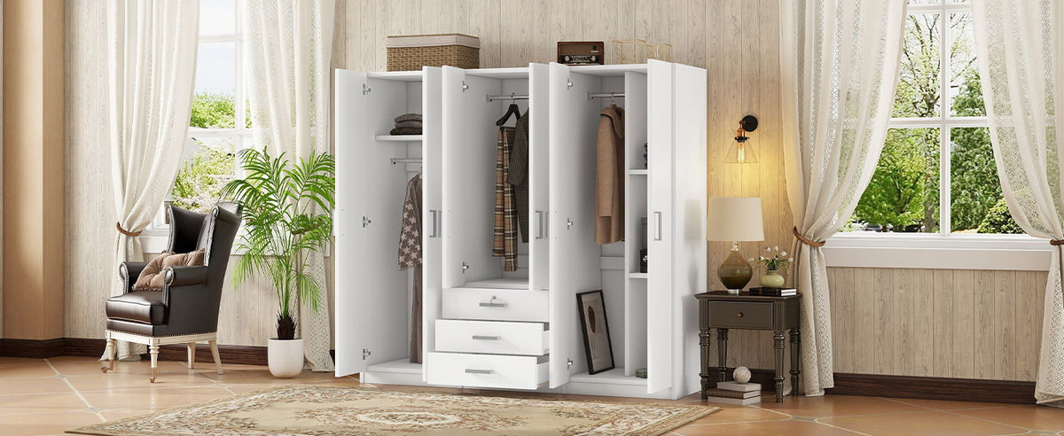 6 Doors Wardrobe Storage For Bedroom, With Big Drawers