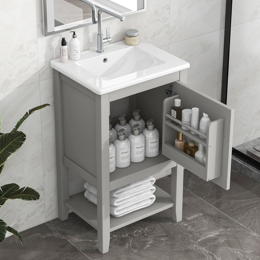 Modern Bathroom Vanity With Sink, Soft-Closing Door And Open Shelf