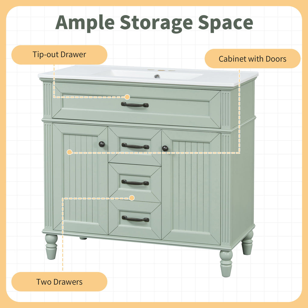 Bathroom Vanity With Sink, Flip-Out Top Drawer, Soft Close Doors, 2 Storage Drawers