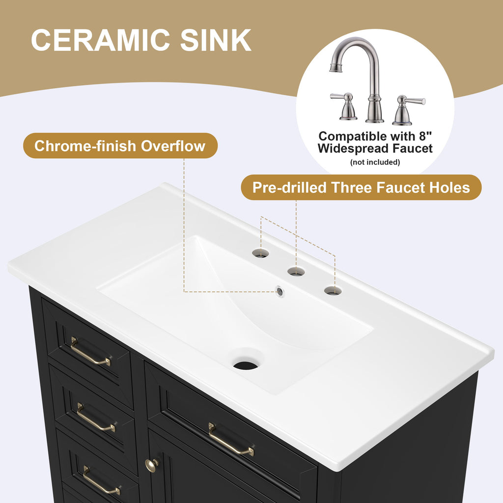 Modern Bathroom Vanity With Sink Top, 4 Drawers And 1 Soft-Close Door