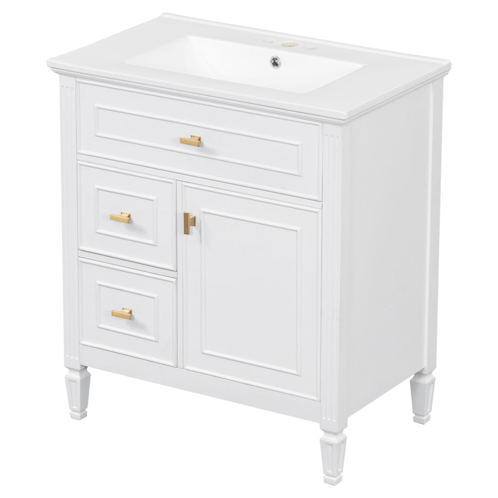 Modern Bathroom Vanity With Sink, 1 Flip Drawer And 2 Drawers, Adjustable Shelf