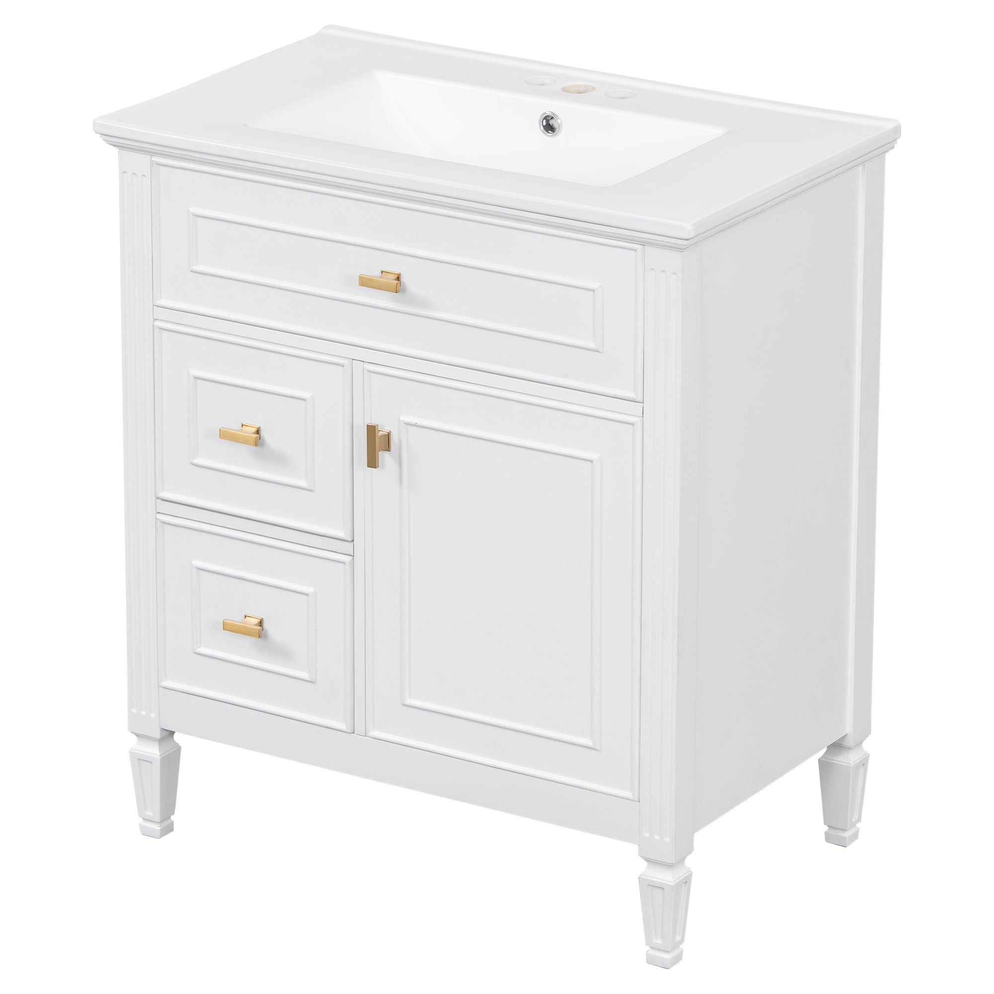 Modern Bathroom Vanity With Sink, 1 Flip Drawer And 2 Drawers, Adjustable Shelf