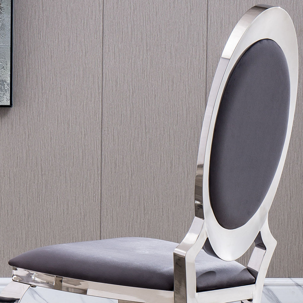 Dining Chair With Oval Backrest, Stainless Steel Legs (Set of 2)