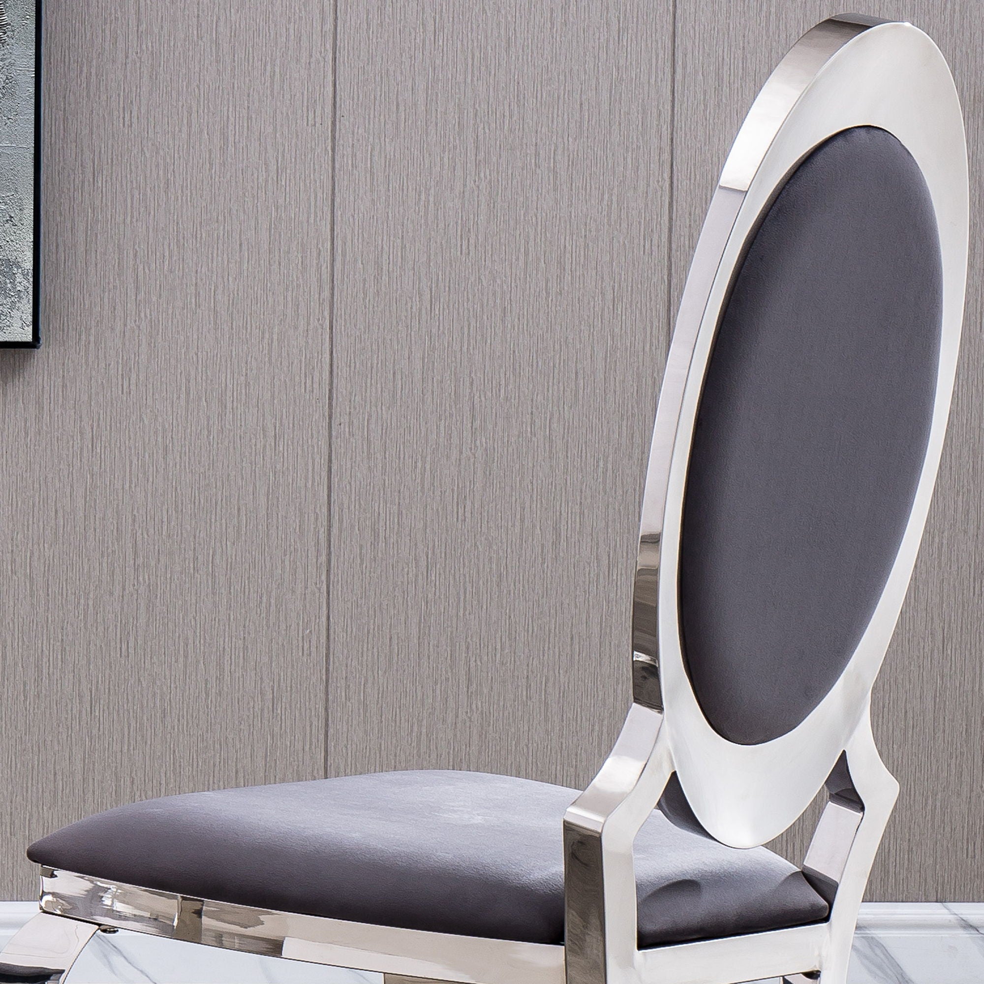 Dining Chair With Oval Backrest, Stainless Steel Legs (Set of 2)