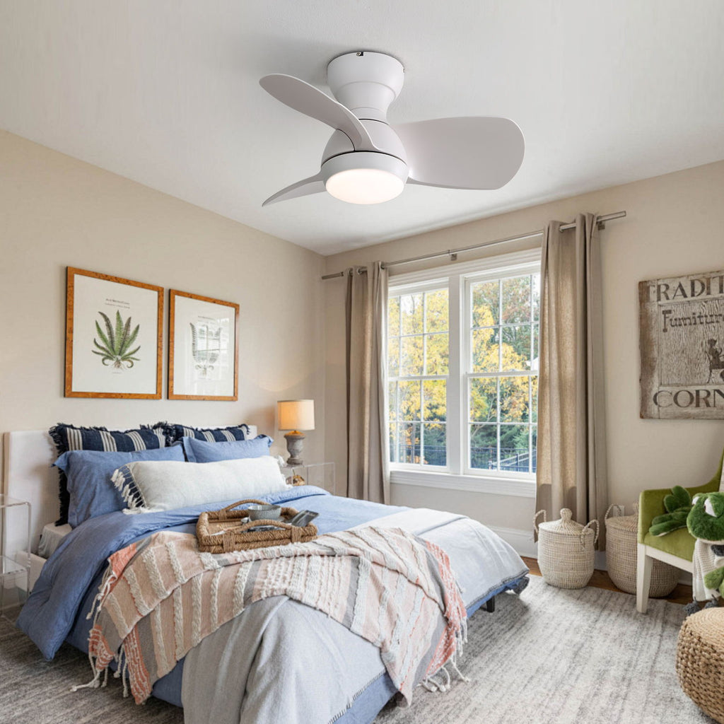 23" Bedroom Ceiling Fan With 3 Color Dimmable 3 ABS Blades Remote Control Dc Motor With 18W Led Light