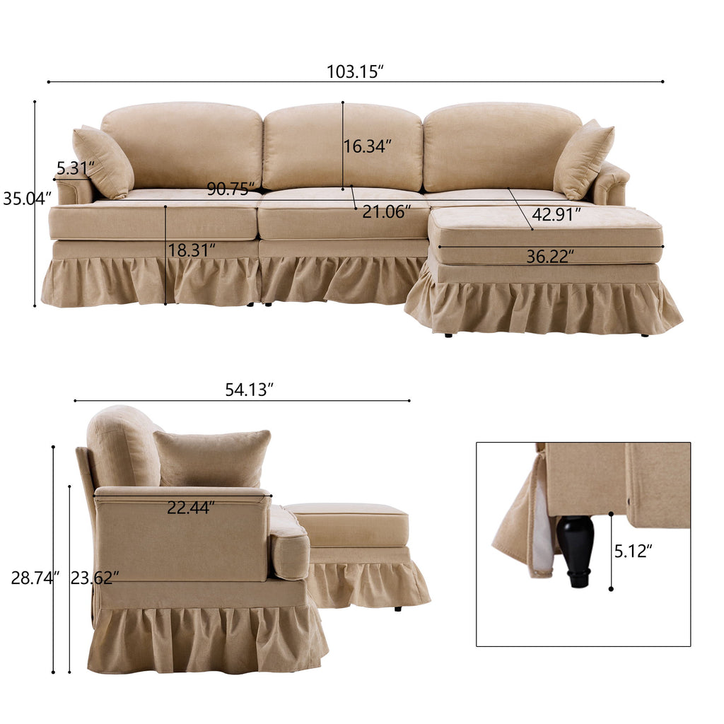 Cloud Sofa With Removable Ruffled Skirt With Ottoman And Flared Arms