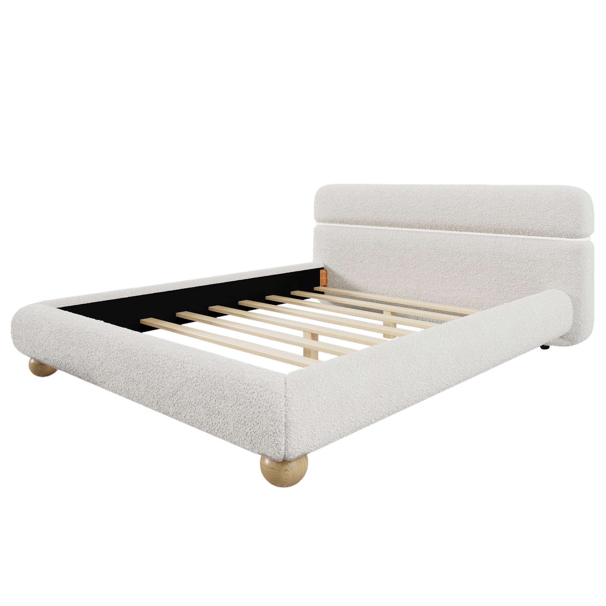 Queen Size Low Profile Upholstered Bed - White