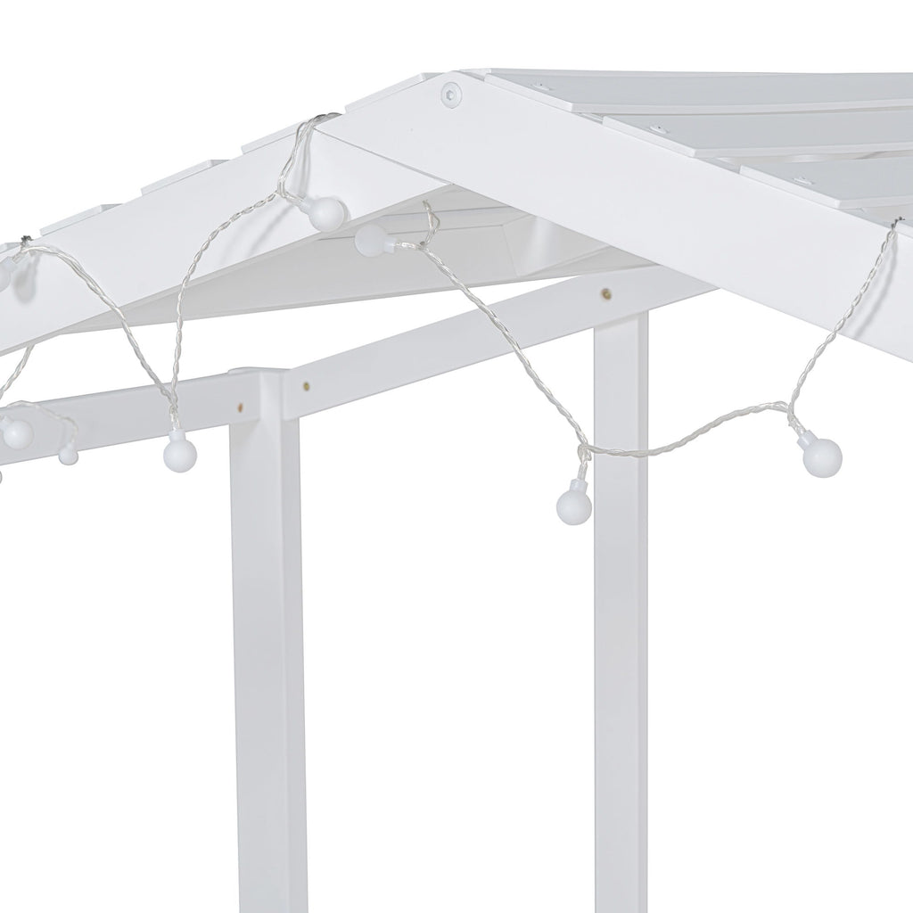 Loft House Bed With Ladder And Slide, With board And Light Strip On The Roof