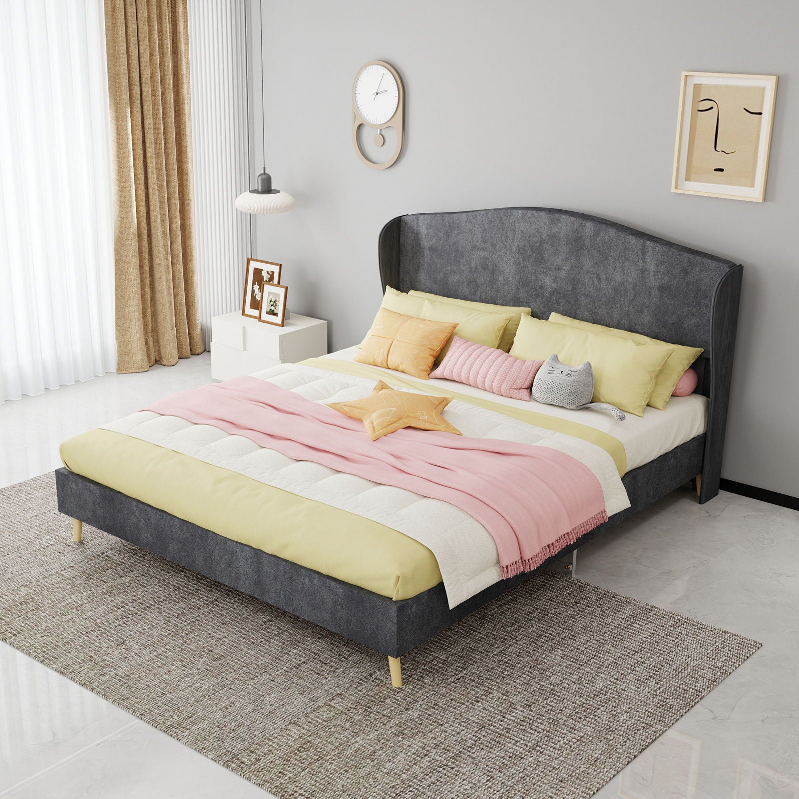 Upholstered Bed, Tufted Headboard, Comfortable Sleep