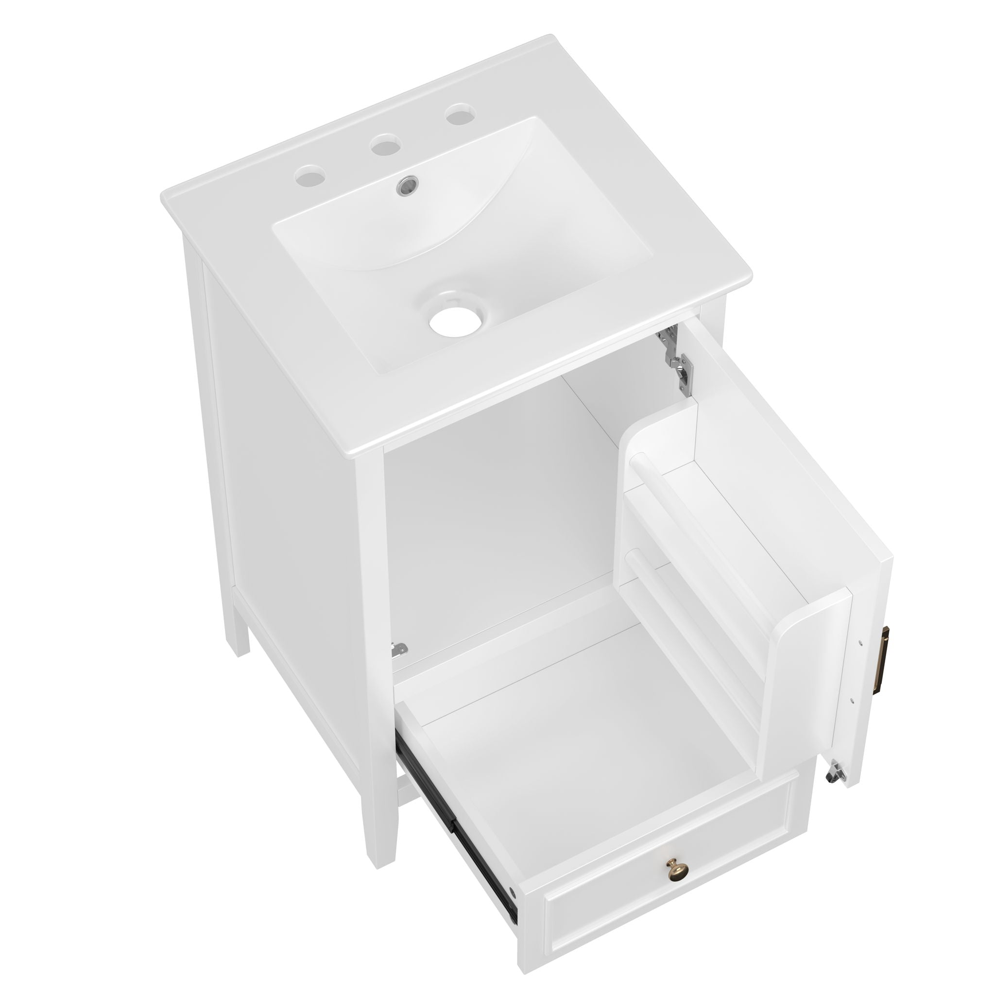 Bathroom Vanity With Sink, Adjustable Feet, 1 Drawer And Door Shelf Storage - White