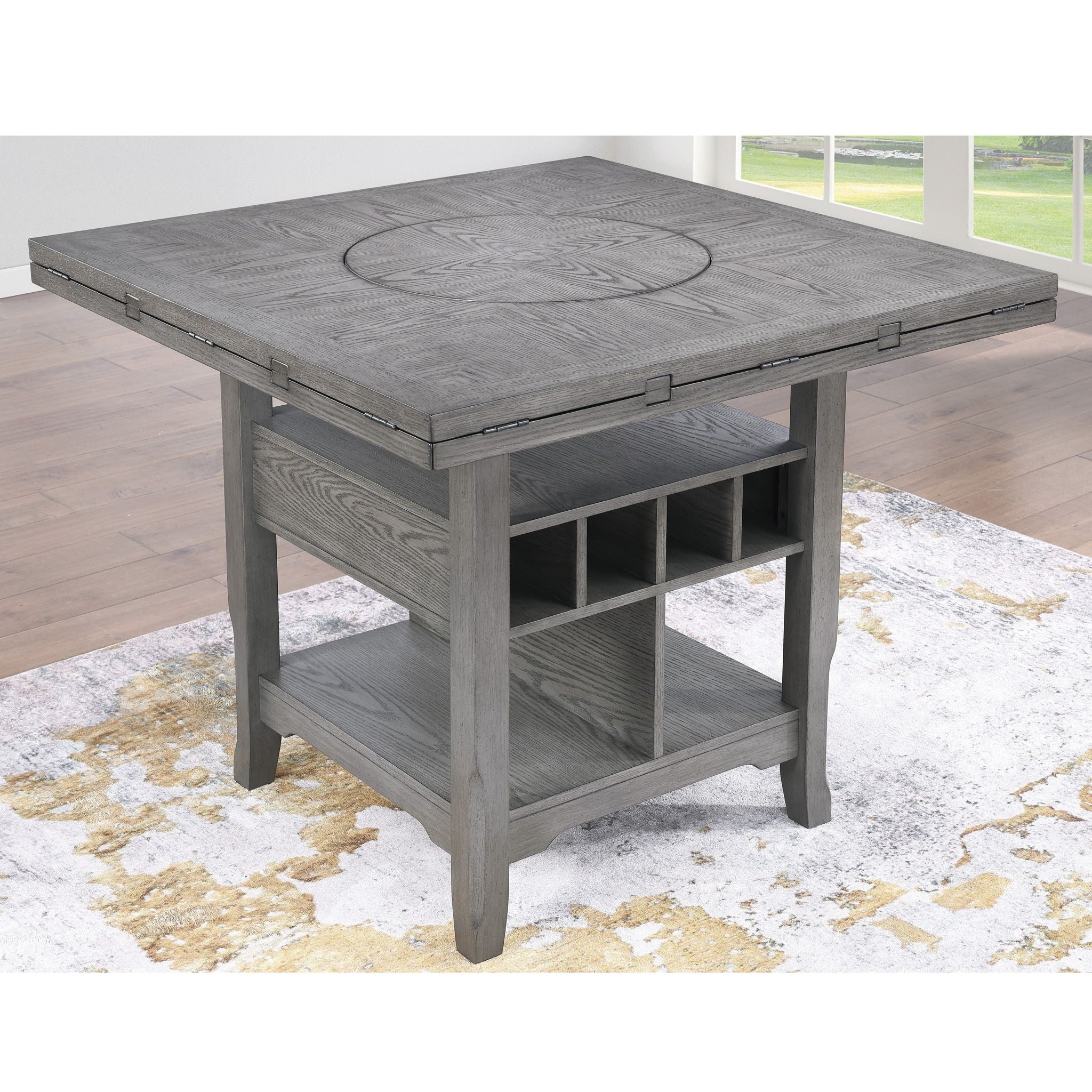 Counter Height Dining Table With Built In Lazy Susan And Storage Shelves