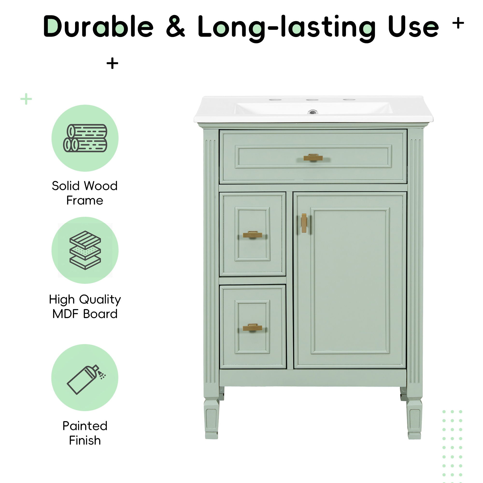 Bathroom Vanity With Sink, Flip Drawer, 2 Drawers, Adjustable Shelf