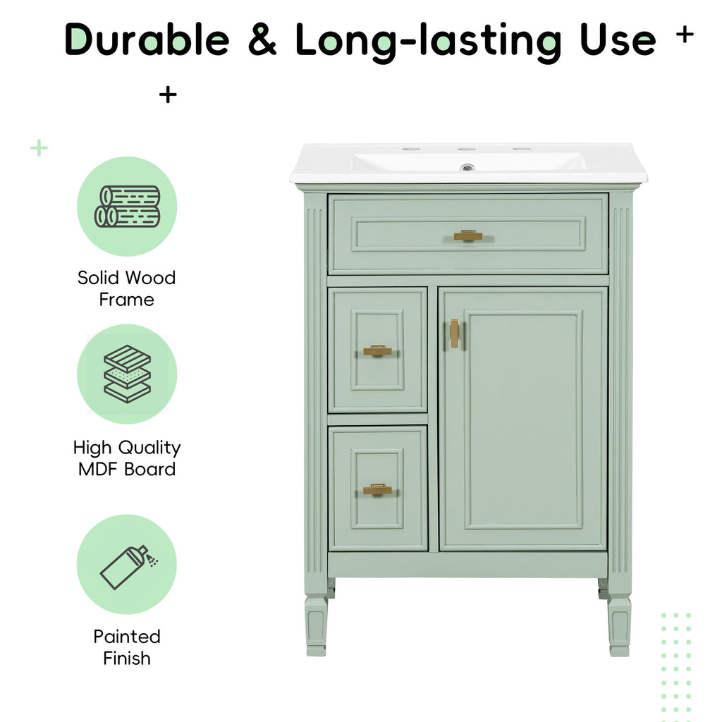 Modern Bathroom Vanity With Sink, Flip Drawer, 2 Drawers, Adjustable Shelf