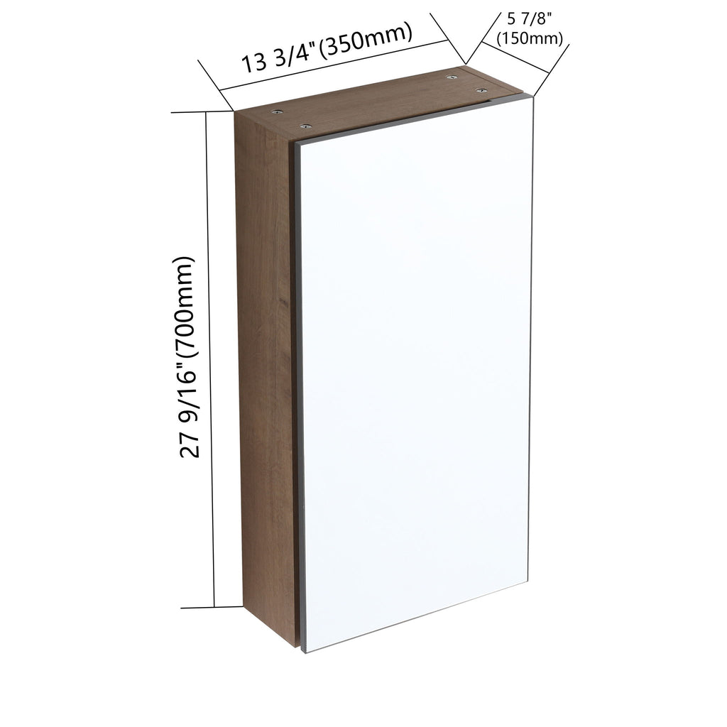 14" Bathroom Mirror Cabinet With Adjustable Shelves, Wall Mounted Medicine Storage Cabinet Frame With Soft Closing Hinges - Imitative Oak