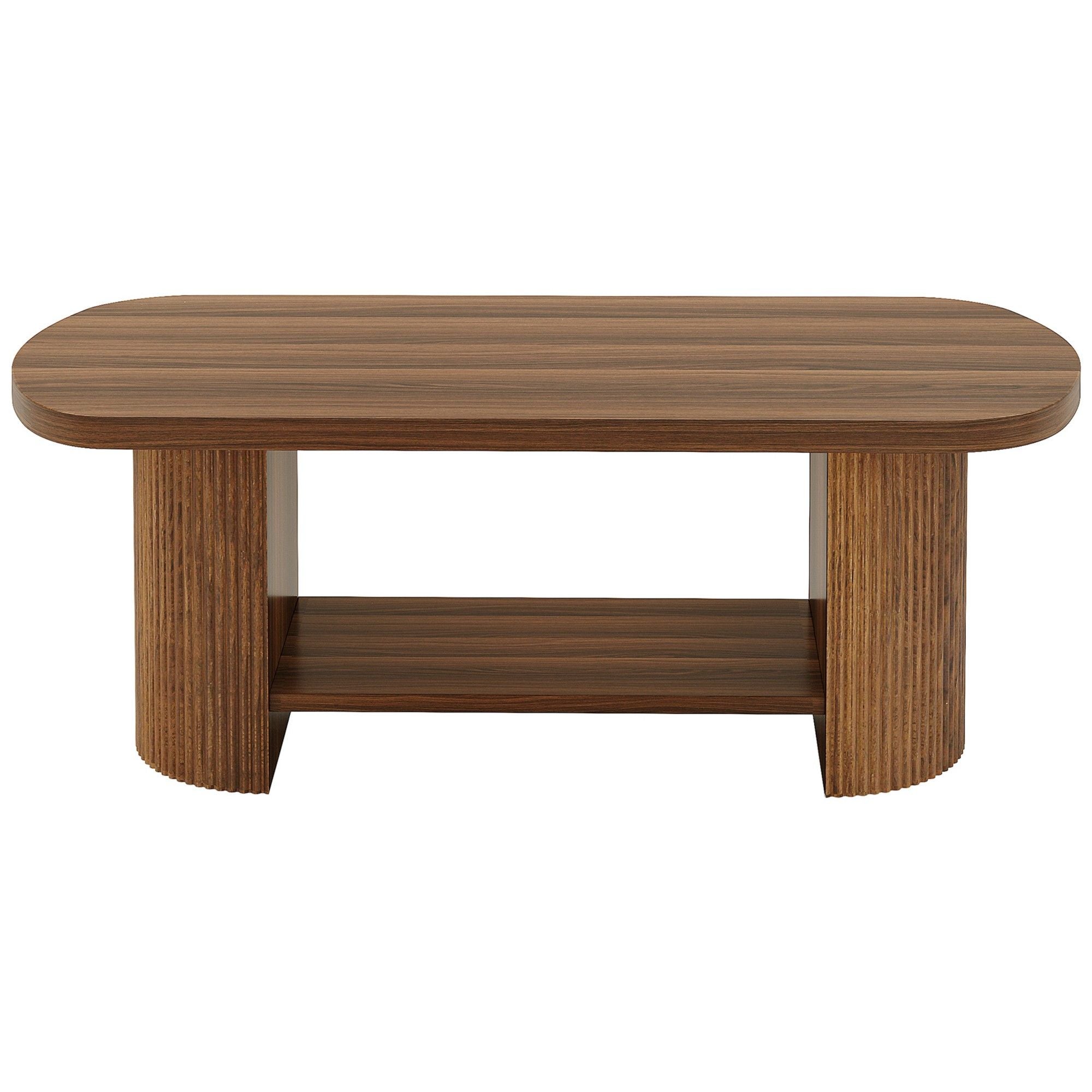 2 Tier Oval Coffee Table With Storage Shelf For Living Room - Rustic Brown