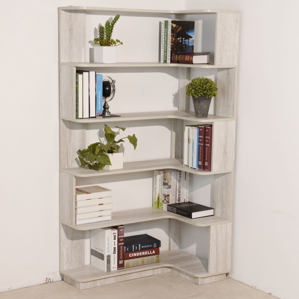 Extended Corner Bookshelf For Living Room - Light Gray