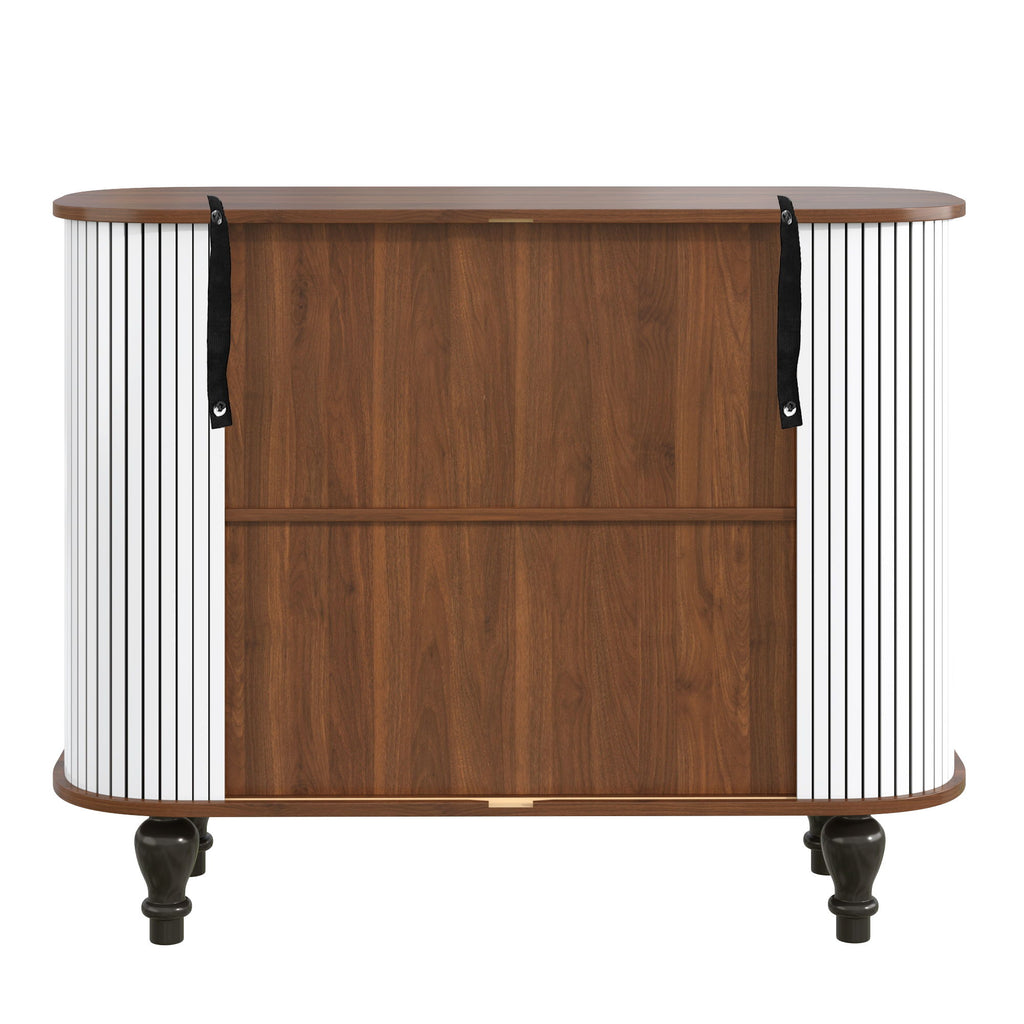 Fluted Liquor & Coffee Bar Cabinet With 6 Wine Racks And 3 Glass Holders
