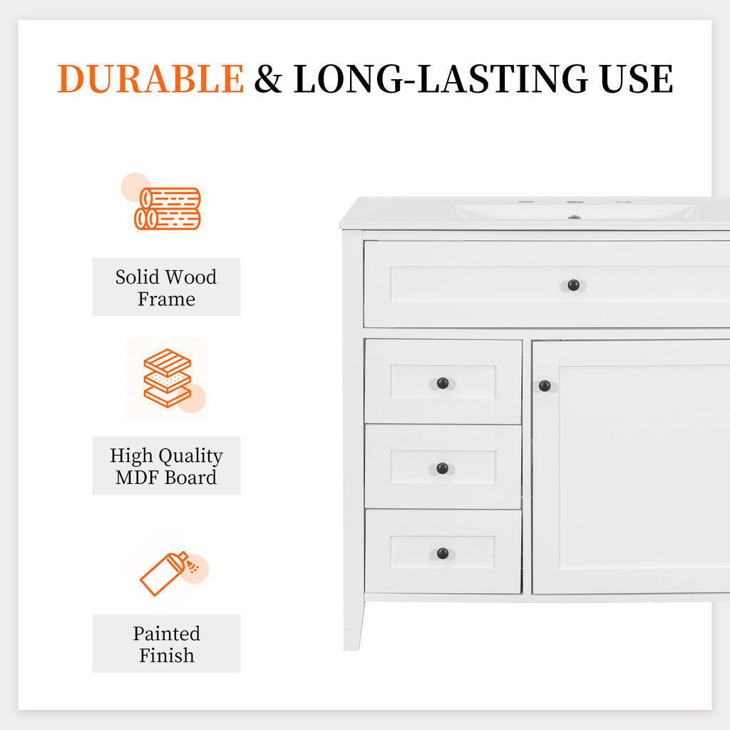 Bathroom Vanity With Sink, 3 Drawers & Cabinet With Adjustable Shelves