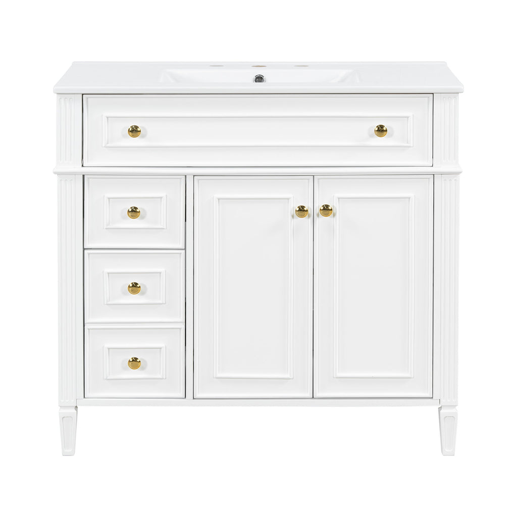 Bathroom Vanity With Sink, 3 Drawers & 2 Doors