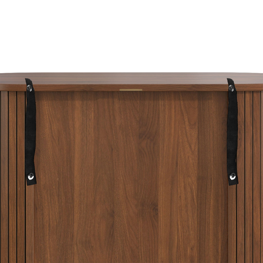 Fluted Wine Bar Cabinet With 8 Grid Wine Rack, 5 Level Adjustable Shelves, 2 Glass Holders