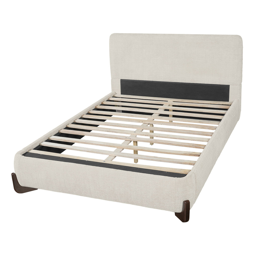 Queen Size Upholstered Bed With Slat Support - Beige