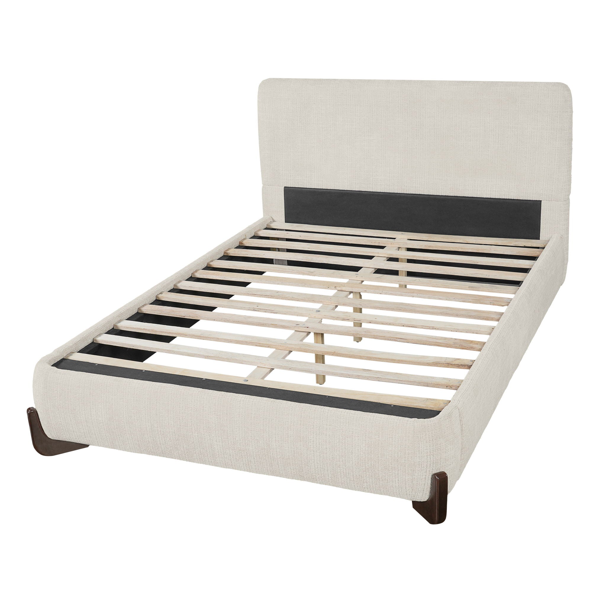 Queen Size Upholstered Bed With Slat Support - Beige