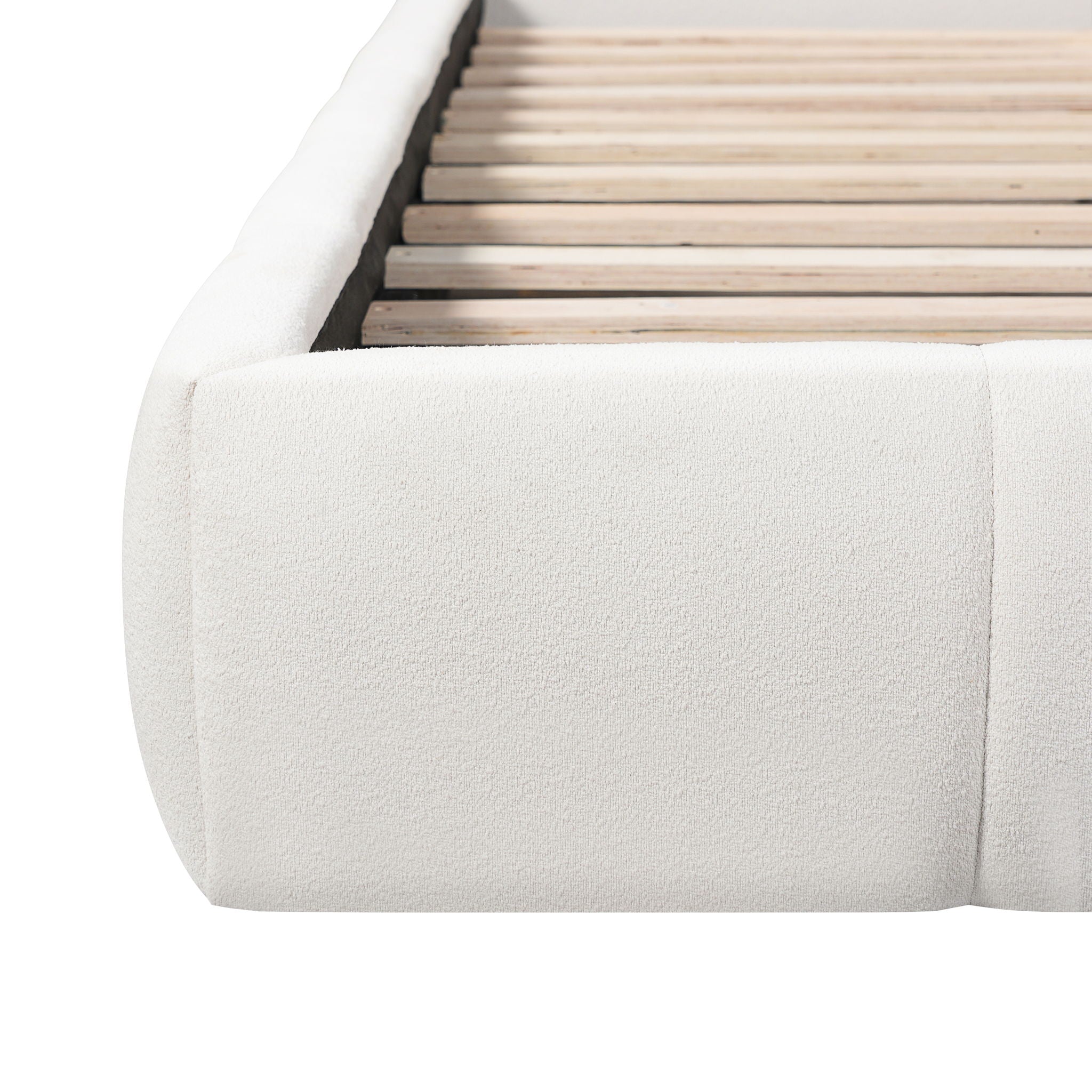 Upholstered Platform Bed Frame With Soft Boucle Headboard