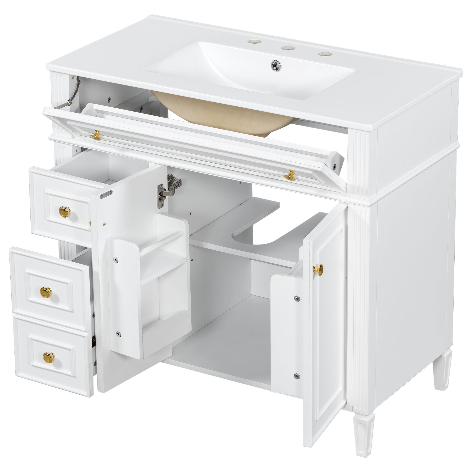 Bathroom Vanity With Sink, 3 Drawers & 2 Doors