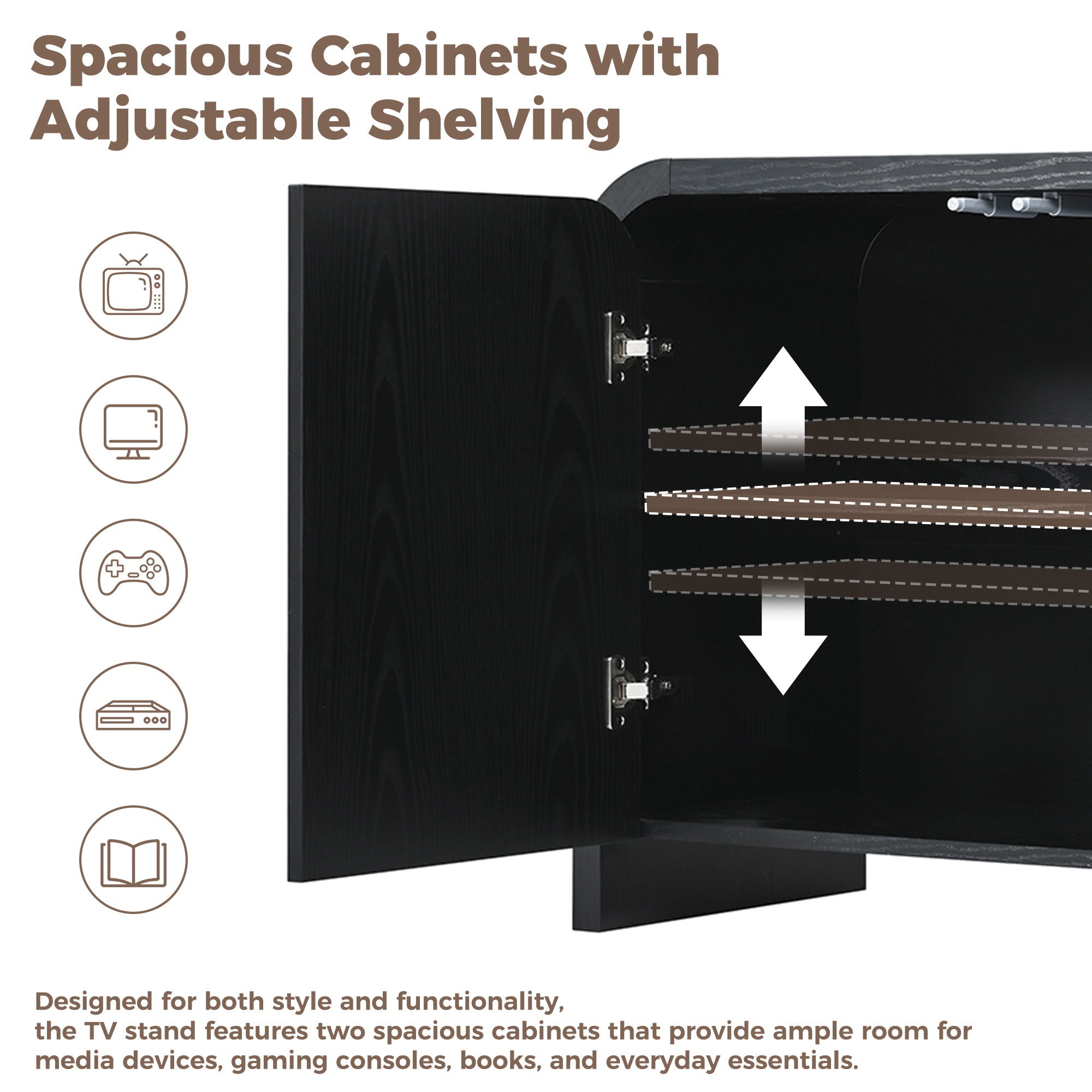 Curved Edge TV Stand With Large Cabinets