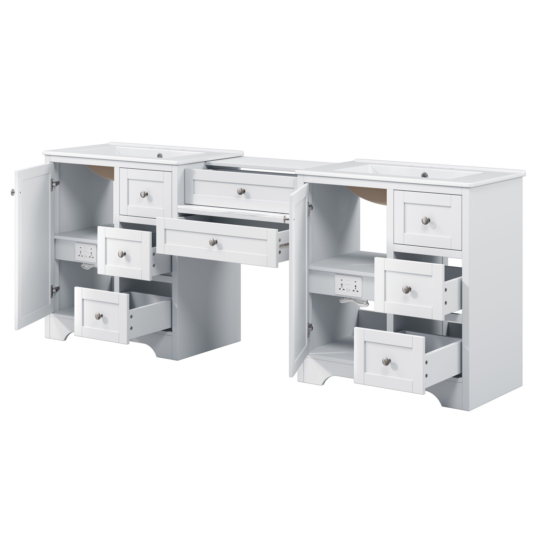 Double Sink Bathroom Vanity With Countertop, 2 Ceramic Sinks, 6 Drawers, Soft Close Design
