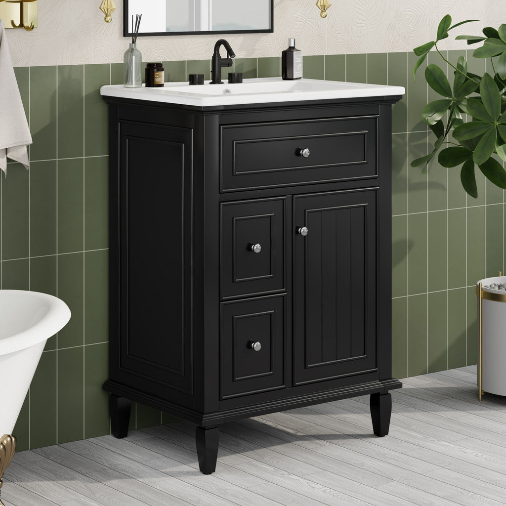 Modern Bathroom Vanity With Sink, Adjustable Shelf, 1 Flip Drawer & 2 Drawers