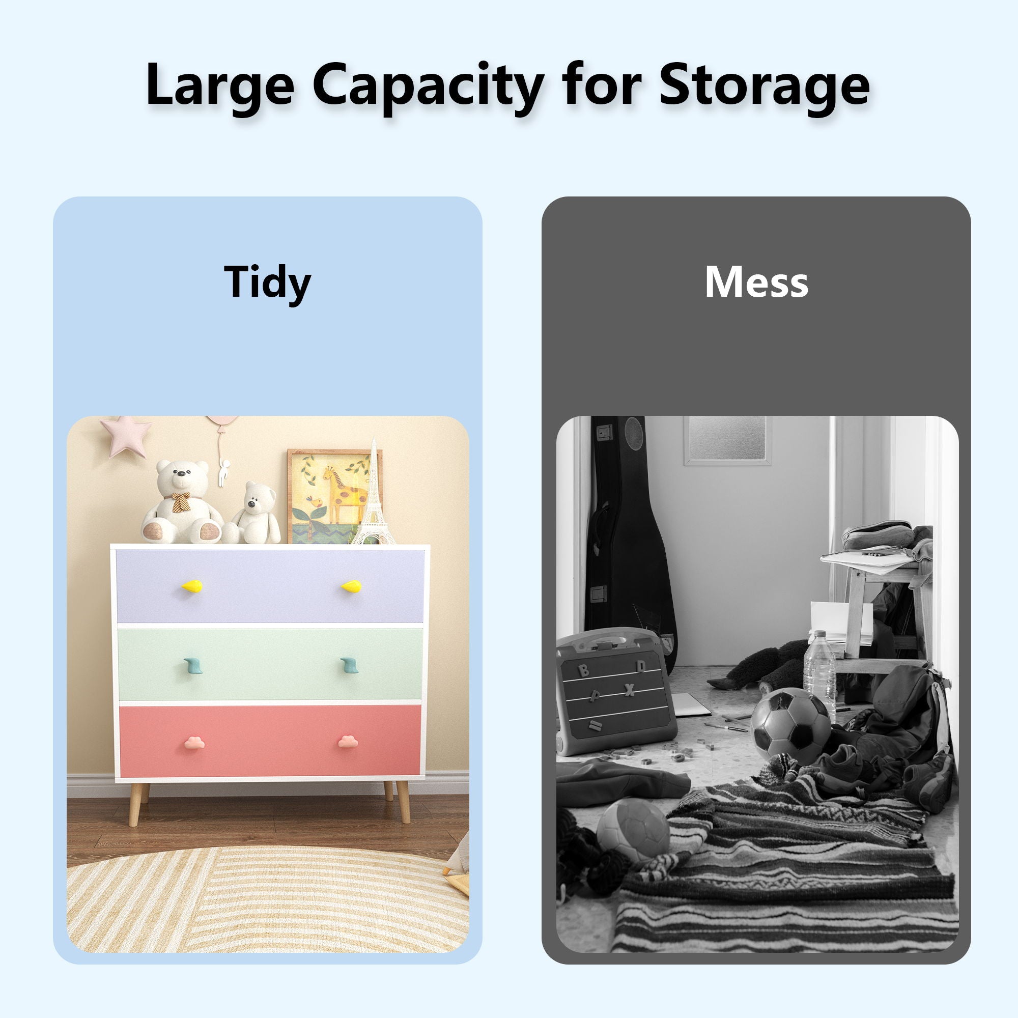 3 Drawer Dresser, Storage Cabinet With Anti Tip Safety