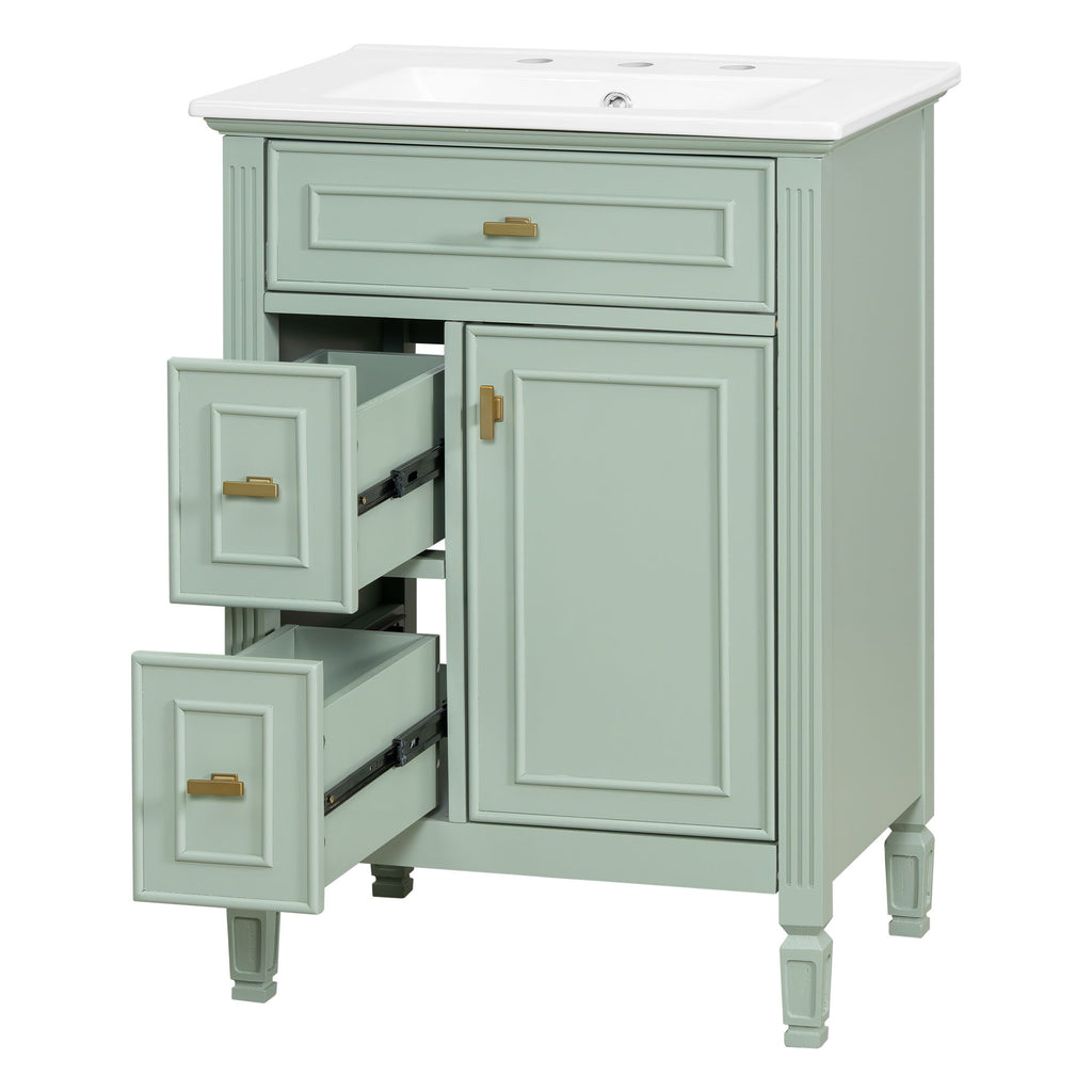 Bathroom Vanity With Sink, Flip Drawer, 2 Drawers, Adjustable Shelf