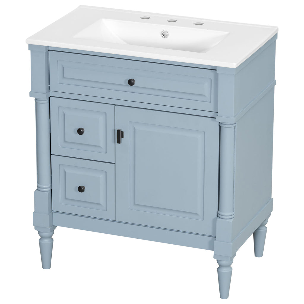 Modern Bathroom Vanity With Sink, Freestanding Cabinet With Flip Drawer & Adjustable Shelf
