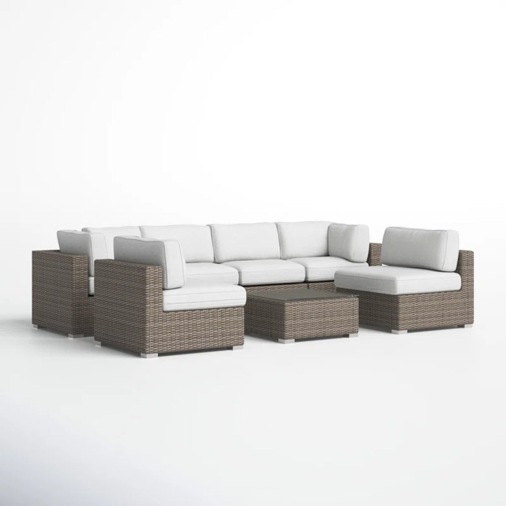 6 Person All Weather Wicker Patio Set With Premium Cushions - Gray Mix