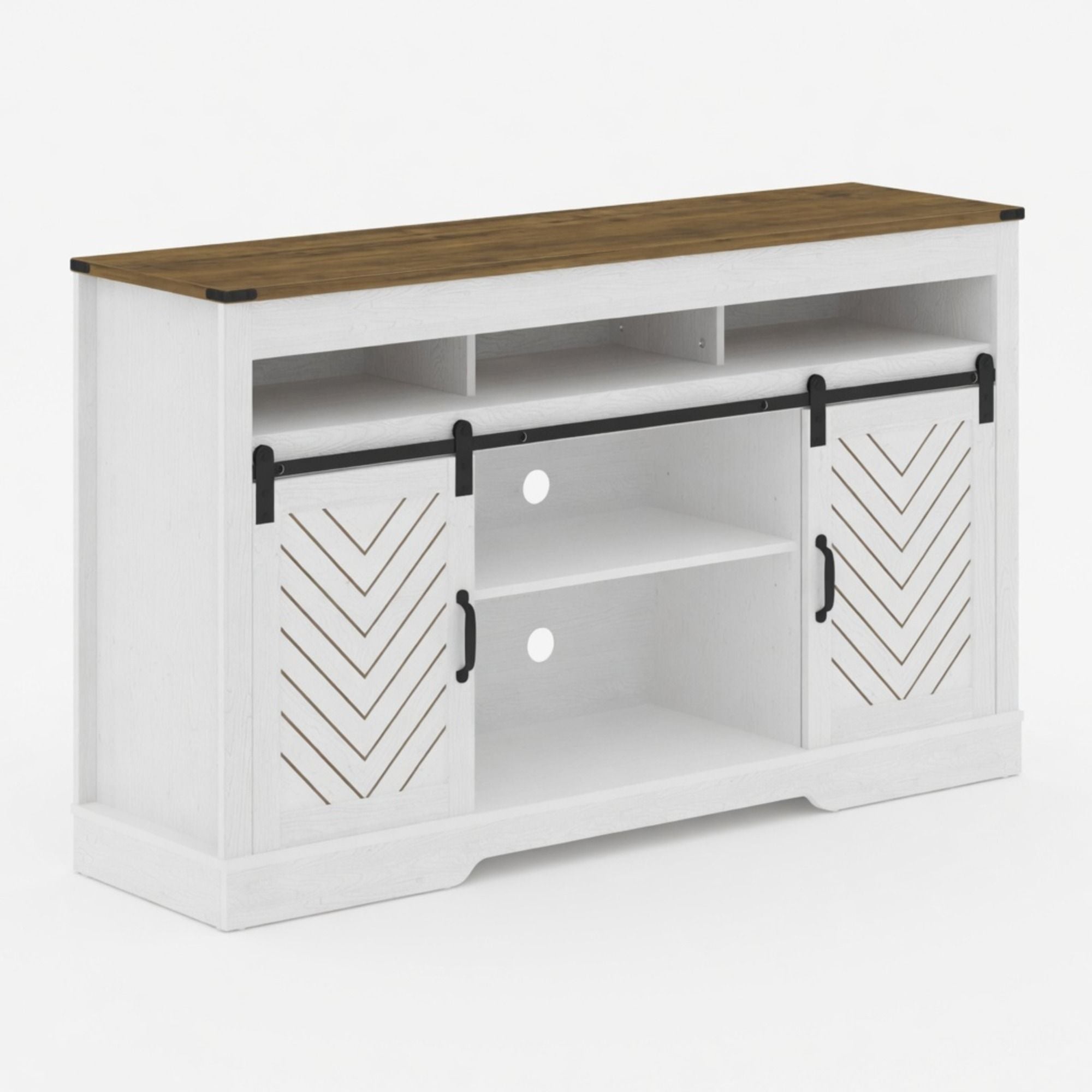 TV Stand With Sliding Barn Doors And Adjustable Storage - White / Oak