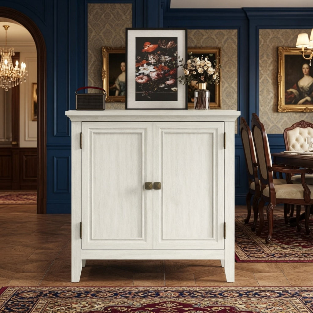 2 Door Buffet Cabinet With Adjustable Shelves - Matte White / Grayish